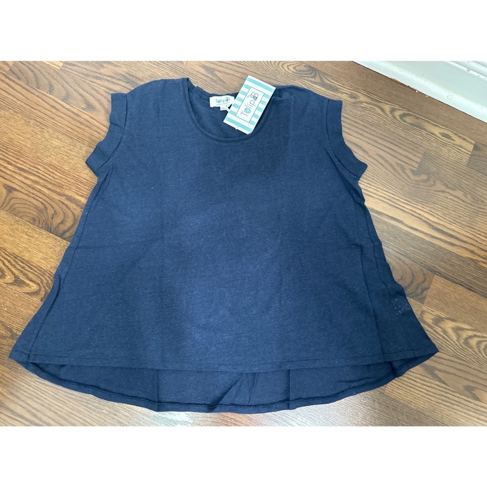 Tulip B  Womens Navy Blue Linen Blend High-Low Pleated Back Top S - Picture 11 of 11